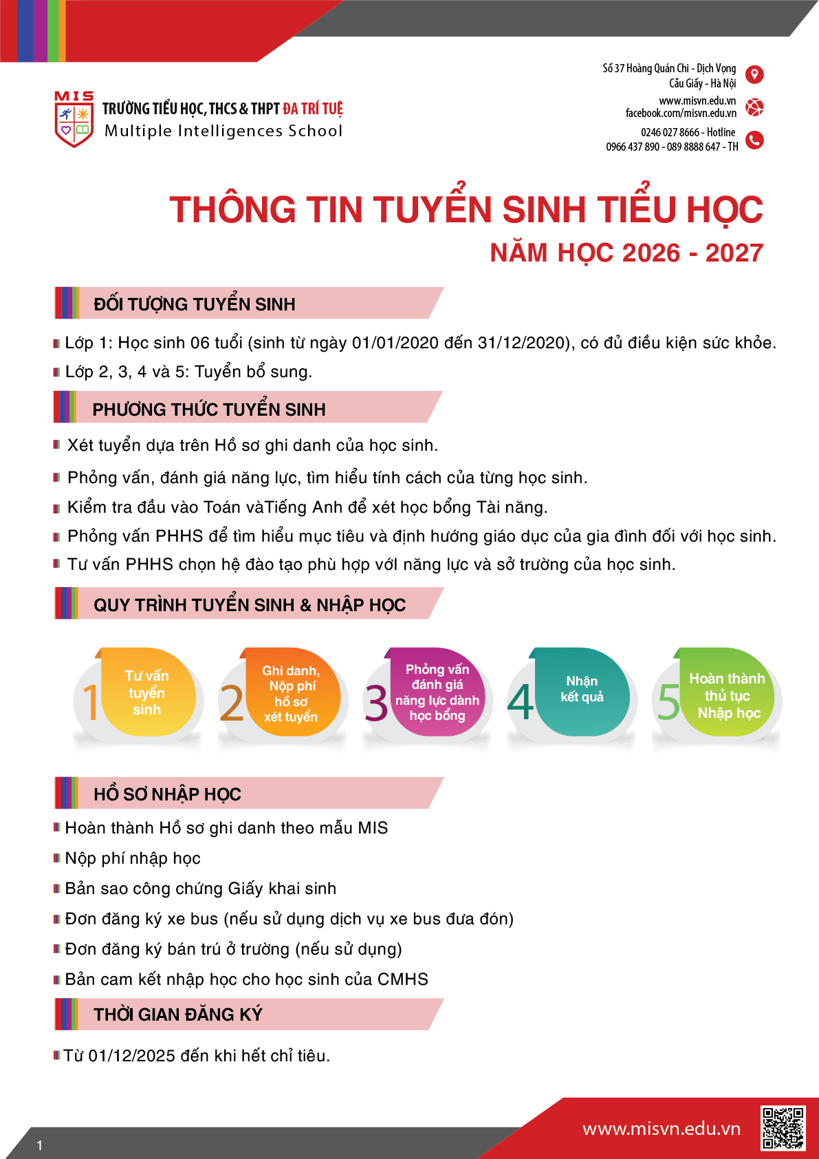Thông tin tuyển sinh Tiểu học năm học 2026-2027