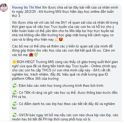 Ý kiến thấu đáo của PHHS về chương trình dạy – học online của trường Đa Trí Tuệ MIS