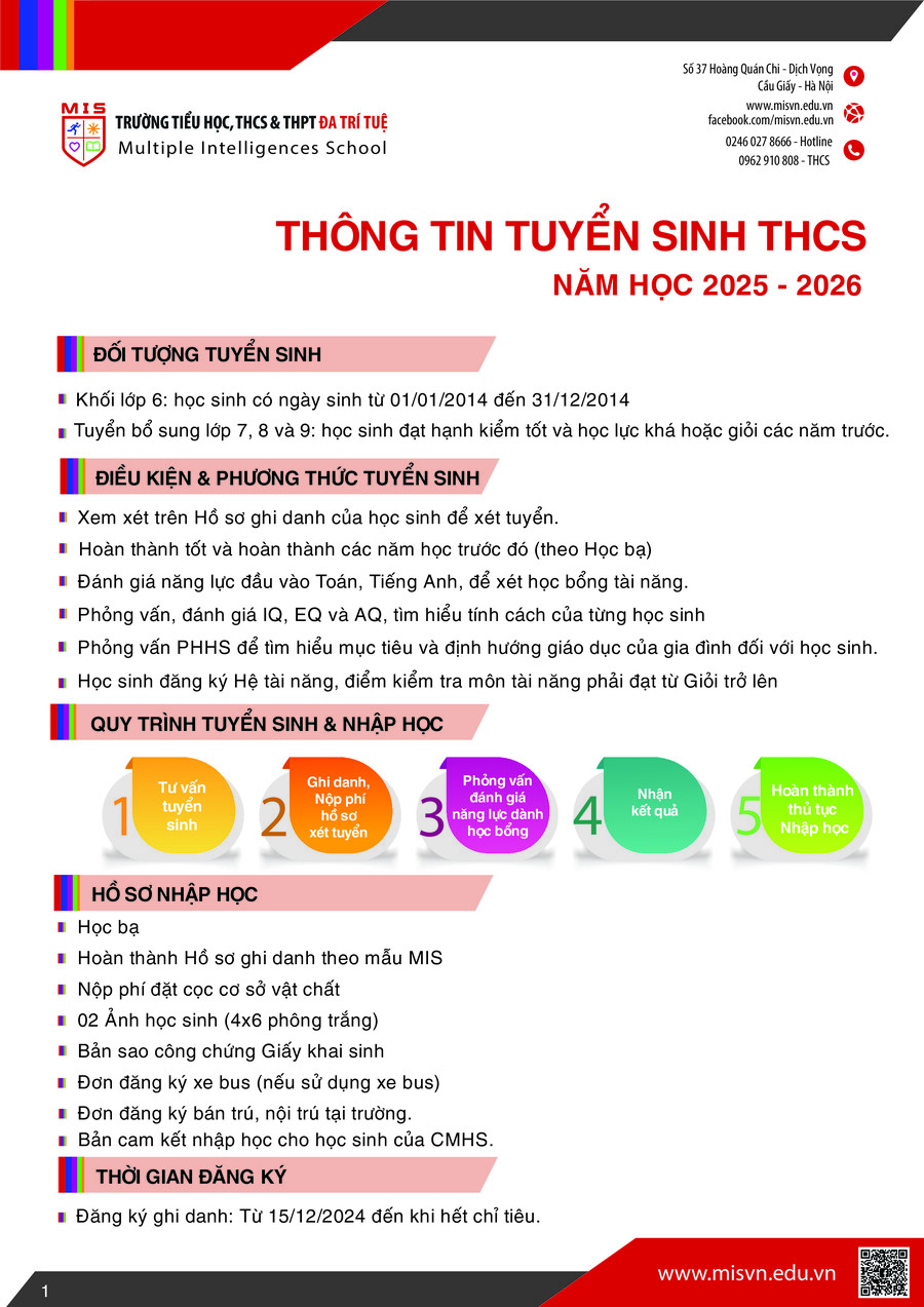 THÔNG TIN TUYỂN SINH THCS NĂM HỌC 2025 – 2026