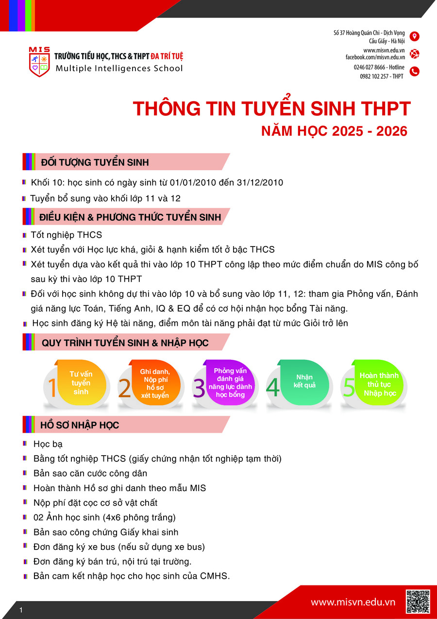 THÔNG TIN TUYỂN SINH THPT NĂM HỌC 2025 – 2026