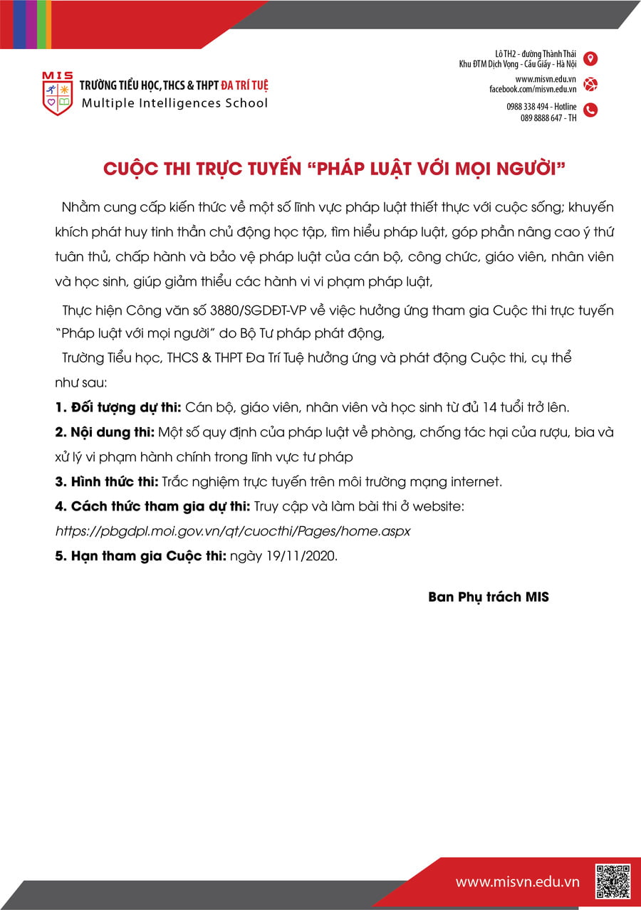 CUỘC THI TRỰC TUYẾN “PHÁP LUẬT VỚI MỌI NGƯỜI”