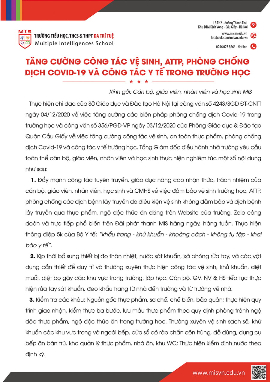 TĂNG CƯỜNG CÔNG TÁC VỆ SINH, ATTP, PHÒNG CHỐNG DỊCH COVID-10 VÀ CÔNG TÁC Y TẾ TRƯỜNG HỌC