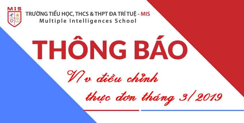 Thông báo V/v điều chỉnh thực đơn tháng 3/2019