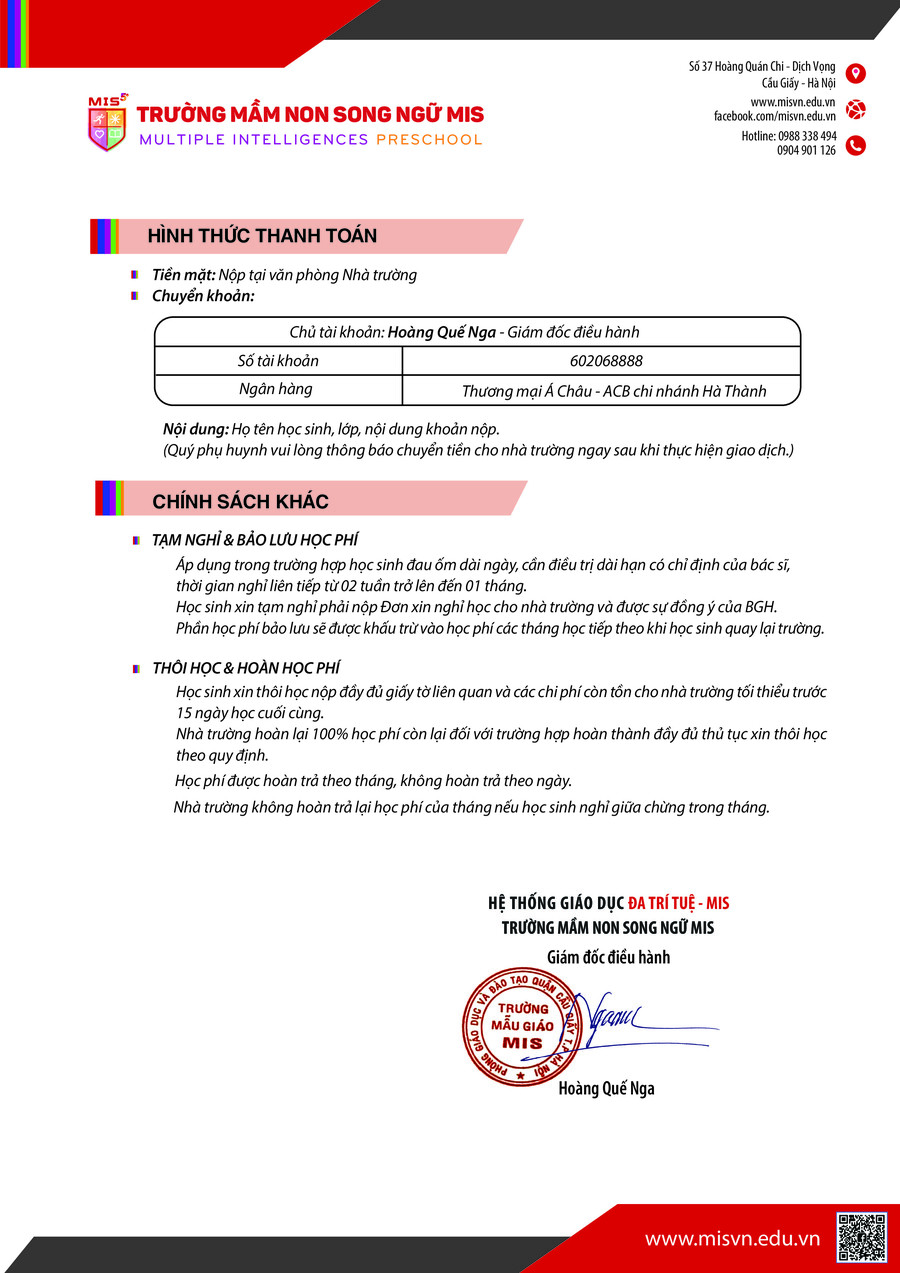 Thông tin tuyển sinh Mầm non - Tiền tiểu học năm học 2026-2027