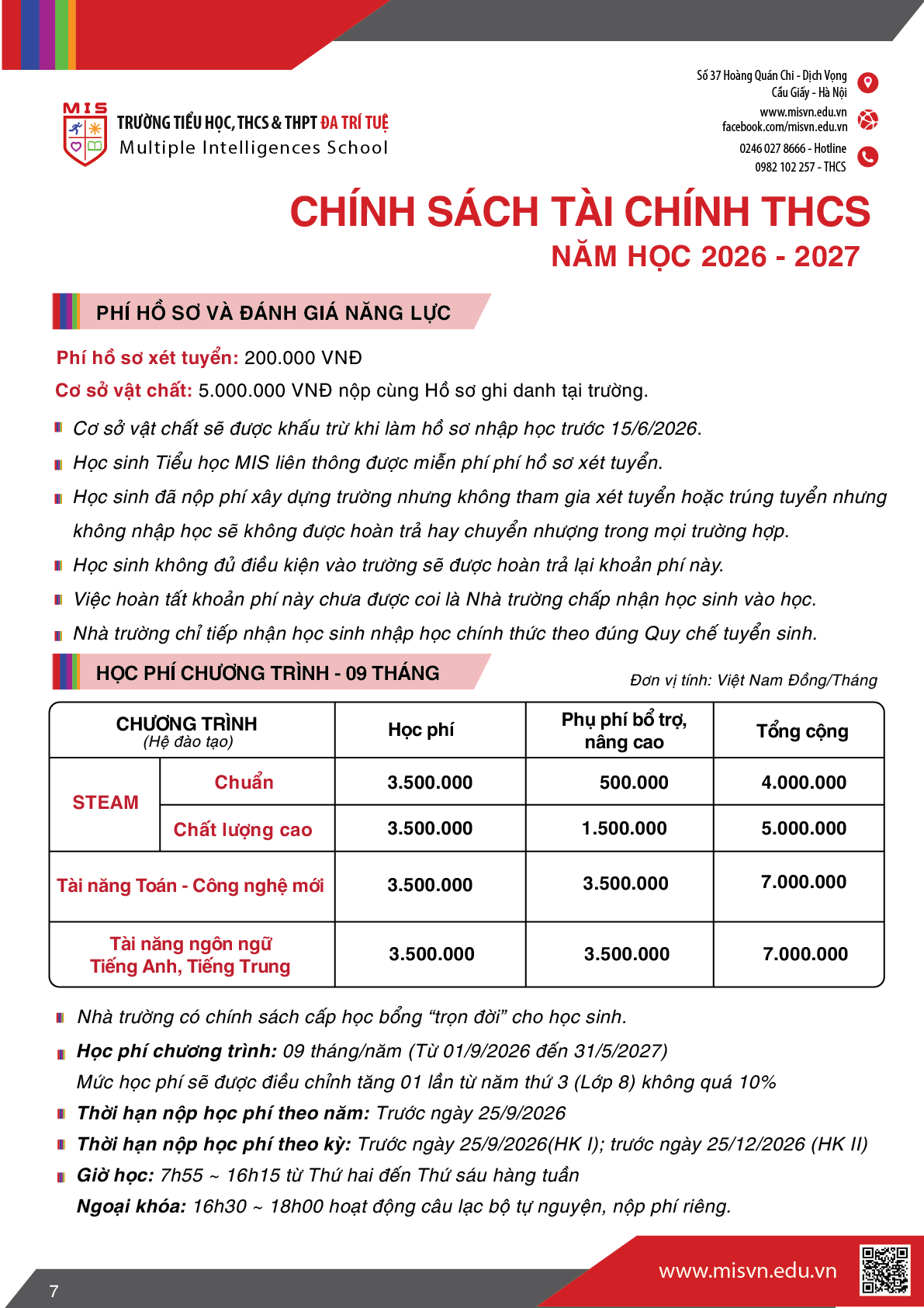 Thông tin tuyển sinh Trung học cơ sở năm học 2026-2027