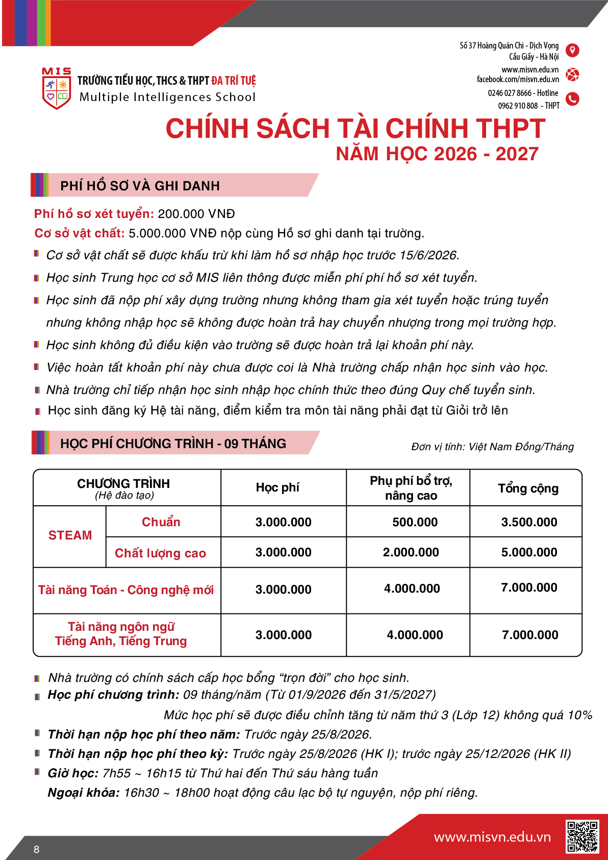 Thông tin tuyển sinh Trung học phổ thông năm học 2026-2027